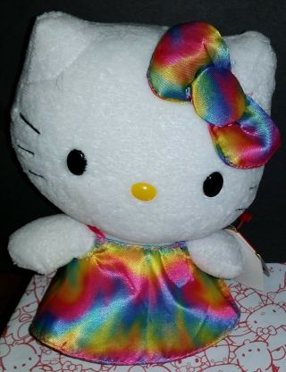 Official Ty Hello Kitty Shiny Rainbow Tie Dye Beanie Baby Toy W Tags