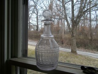 1830s Early Ribbed Panels 3 Mold Pontiled Decanter With Blown Stopper