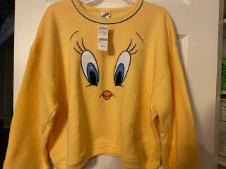 Warner Bros Studio Store Tweety Bird Looney Tunes Yellow Fleece Shirt Sweater Xl