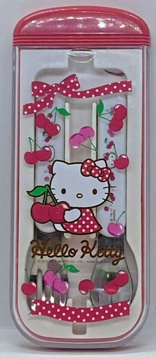 Girl Sanrio Hello Kitty Utensil Set Spoon,  Fork Sliding Box 2011