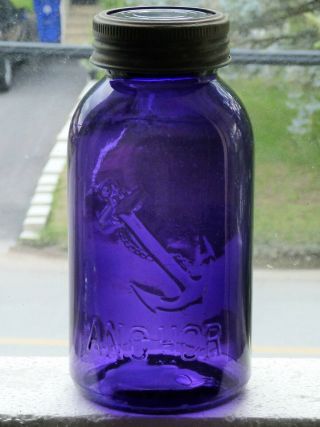 Antique Large Size Anchor Deep Purple Fruit Canning Jar