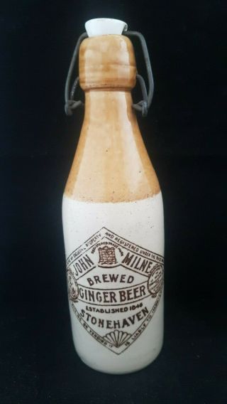 Rare Victorian Swing Stopper Stoneware Ginger Beer Bottle Sepia Print Champagne