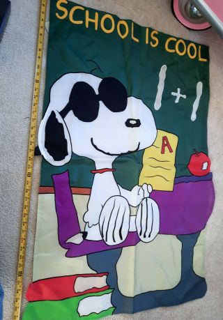 42 " Vtg 1999 Nylon Flag Banner Art Nce Snoopy School Is Cool Peanuts Joe