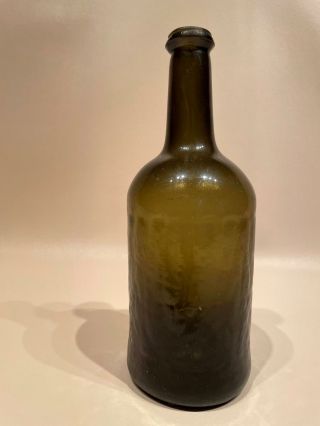 18th Century English Black Glass Long Neck Mallet Wine Bottle Circa 1760