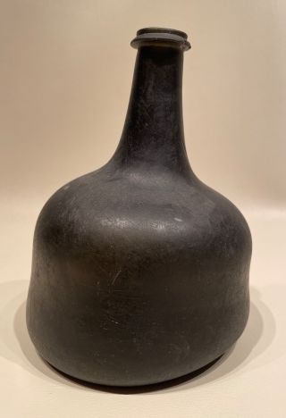 18th Century English Black Glass Mallet Wine Bottle Circa 1740