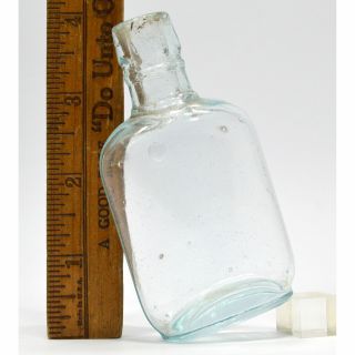 Antique Glass Liquor Bottle Mini 3.  75 " Miniature Pocket Flask Whiskey Hip Nipper