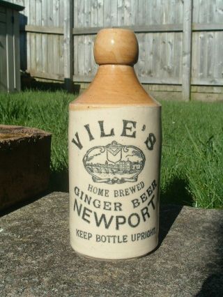 Rare Welsh Pictorial Ginger Beer Bottle Vile`s Newport Monmouthshire.