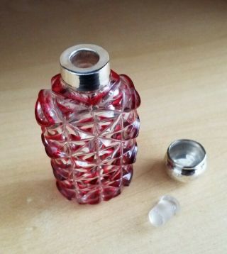 ANTIQUE PERFUME SCENT BOTTLE SOLID SILVER CRANBERRY GLASS OVERLAY STOPPER C1880 2