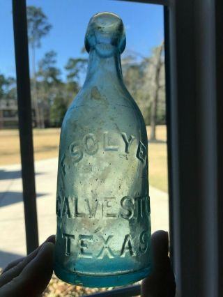 F.  Solyer Galveston Texas Tx Blob Squat Soda Bottle 1860’s Rare