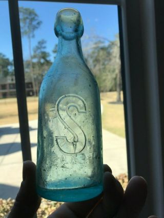 F.  Solyer Galveston Texas TX Blob Squat Soda Bottle 1860’s Rare 2