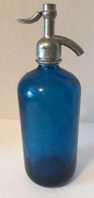 Vintage Blue Seltzer Bottle Etched Circle Label " Weigensberg Bev 