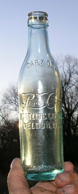Pepsi Cola Script 7 Oz.  Bottle Blown In Mold From Weldon,  N.  C.