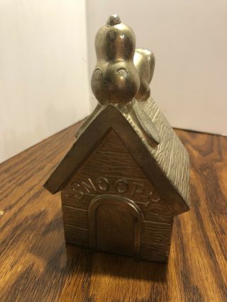 1958 Vintage Metal Peanuts Snoopy On Dog House Coin Piggy Bank Silver Plate