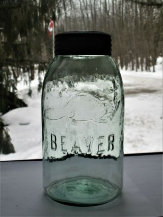 Rare Greenish Ame Half Gallon Beaver Fruit Jar,