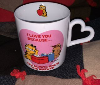 Vintage Enesco Mug Cup Garfield & Pooky I Love You Heart Handle 1978 Davis