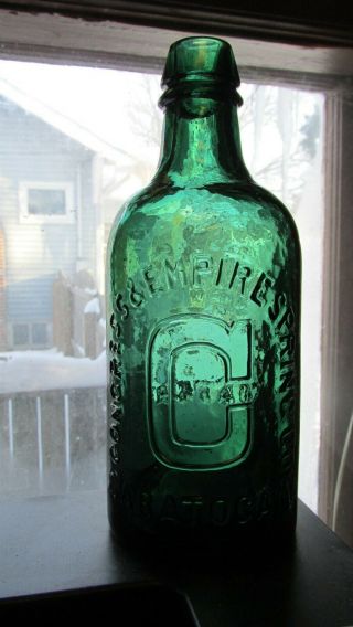 Saratoga,  N.  Y.  Congress & Empire Spring Co.  C Mineral Water Bottle Pint Green