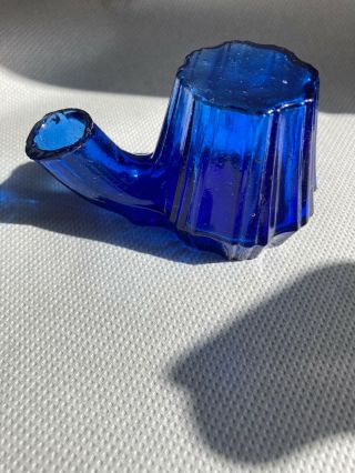 Antique Victorian Cobalt Blue Teakettle Inkwell Ink Bottle hand - blown Glass 4