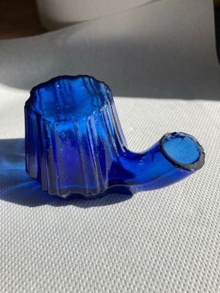 Antique Victorian Cobalt Blue Teakettle Inkwell Ink Bottle hand - blown Glass 5