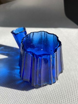 Antique Victorian Cobalt Blue Teakettle Inkwell Ink Bottle hand - blown Glass 6