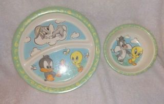 Zak Designs Looney Tunes Baby Daffy Tweety Bugs Bunny Sylvester Bowl/plate Set
