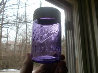 Ball Improved Pint Amethyst Purple 1900 Fruit Jar With Amethyst Glass Lid &band
