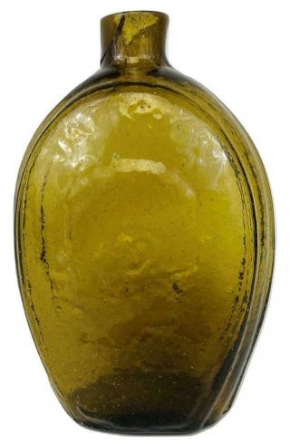 Antique President Washington Jackson Gi - 32 Blown Golden Amber Glass Bottle Flask