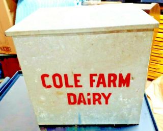 Vintage Cole Farm Dairy Porch Milk Box Southern Maine Red Print Nr