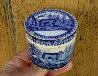 Antique,  (ca 1870) Flow - Blue,  French Bears Grease Pomade Jar,  Pot Lid