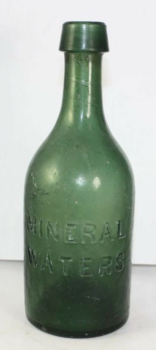 Green Iron Pontil Taper Top Squat Soda Embossed Mineral Water