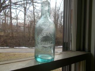 S.  Worcester,  Mass Thomas Parker Long Neck Blob Top Soda Bottle 1890s Shiny