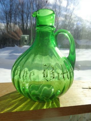Alpine Bitters Acid Etched Green Glass Advertising Jug Decanter