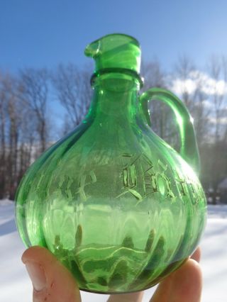 ALPINE BITTERS Acid Etched GREEN GLASS ADVERTISING JUG DECANTER 2