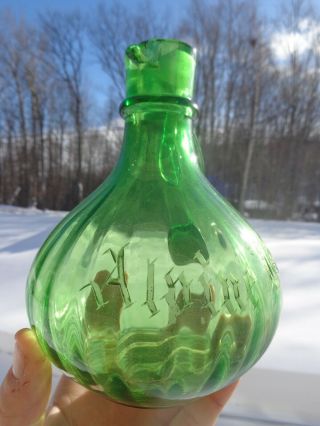ALPINE BITTERS Acid Etched GREEN GLASS ADVERTISING JUG DECANTER 3