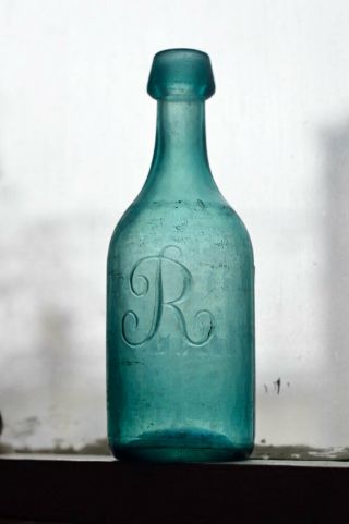PA Iron Pontil Soda W.  RIDDLE,  Teal Aqua,  PHILADELPHIA Fancy ' R ',  1850 ' s 2