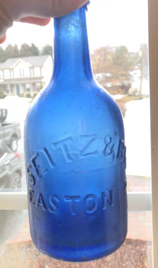 Seitz & Bro.  Easton Pennsylvania Antique Blob Top Squat Soda Bottle.  Cobalt.
