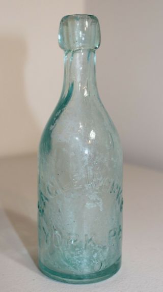 Vintage Eagle York,  Pa Blob Top Soda Water Bottle Aqua Blue