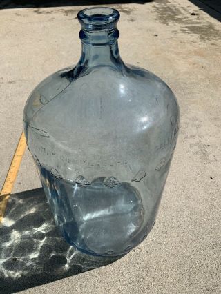 Vintage Arrowhead Embossed 5 Gallon Blue Glass Jug,  Carboy,  Puritas Water,  Los A