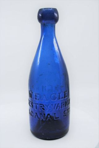 Cobalt W Eagle Soda Water Bottle Iron Pontil