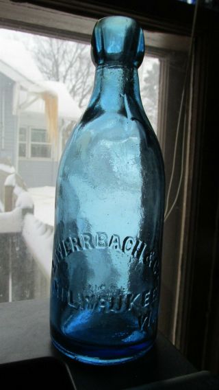 Milwaukee,  Wis.  L.  Werrbach & Co.  Cobalt Blue Squat Soda Mineral Water Bottle
