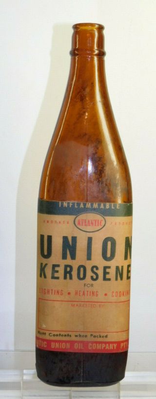 Antique Rare Atlantic Union Kerosean Oil Bottle Atlantic Union Oil Company 1940s