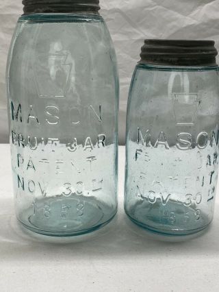 2 Keystone MASON’S Fruit Jar PATENT NOV.  30th 1858 1/2 Gallon & Quart Rare 2