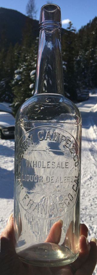 Early San Francisco,  Ca.  Henry Campe And Co.  Embossed Whiskey Bottle