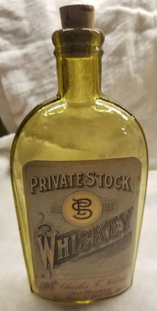 Yellow Green Strap Side Flask Has Label Private Stock Charles T.  Norris Phila Pa