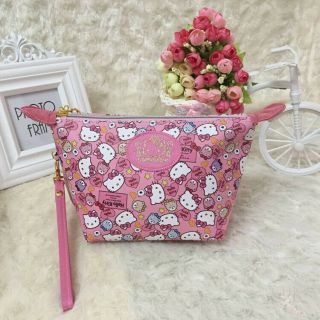 Hello Kitty Pink Pu Leather Cosmetic Make - Up Hand Bag With Strap