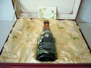 1985 Perrier Jouet Belle Epoque Box Gift Set - Empty Bottle & 4 Champagne Flutes
