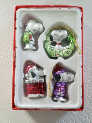 Set Of 4 Kurt S.  Adler Glass Mini Christmas Snoopy Peanuts Ornaments Vintage