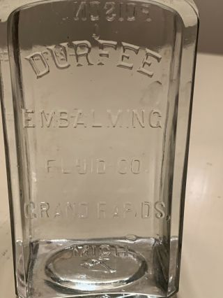 32oz Durfee Embalming Co.  Grand Rapids,  MI Embalming Fluid Poison Bottle Jar 2