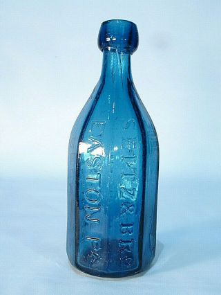 Pontiled Cobalt Blue Seitz & Bro Easton Pa Premium Mineral Water Bottle