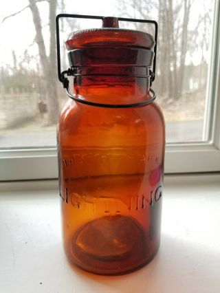 Amber Lightning Putnam 227 Mason Quart Jar Canning Bail Top Hard To Find