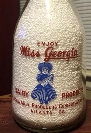 Rare Vintage Miss Georgia Dairy Products Atlanta Ga Quart Pyro Milk Bottle
